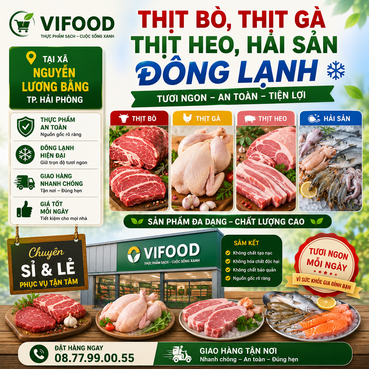  Thịt Bò, Thịt Gà, Thịt Heo, Hải Sản Đông Lạnh tại Xã Nguyễn Lương Bằng, Thành phố Hải Phòng