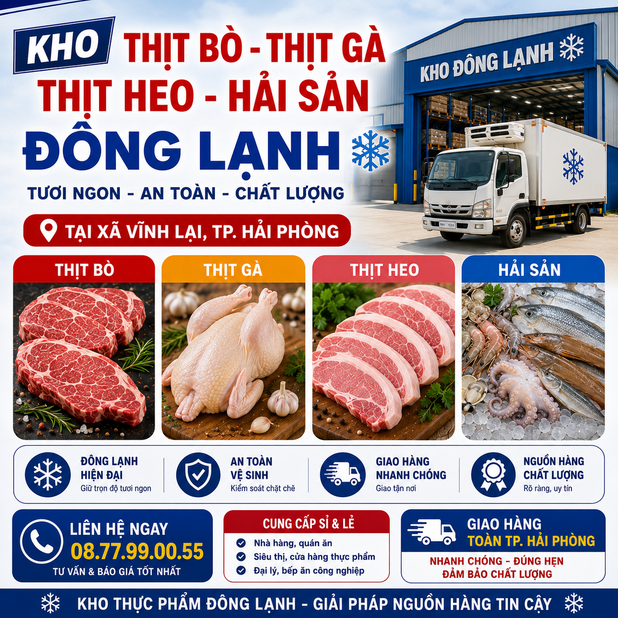 Kho Thịt Bò, Thịt Gà, Thịt Heo, Hải Sản Đông Lạnh tại Xã Vĩnh Lại, Thành phố Hải Phòng