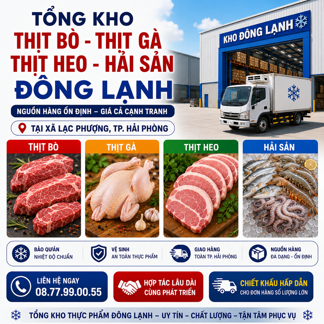 Tổng Kho Thịt Bò, Thịt Gà, Thịt Heo, Hải Sản Đông Lạnh tại Xã Lạc Phượng, Thành phố Hải Phòng