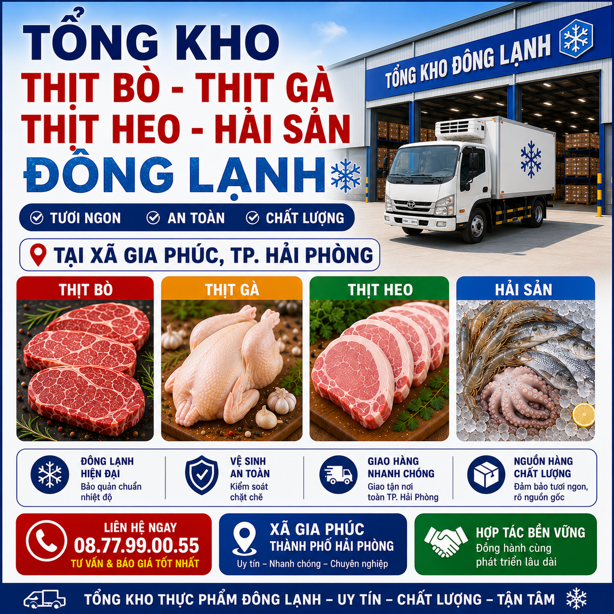 Tổng Kho Thịt Bò, Thịt Gà, Thịt Heo, Hải Sản Đông Lạnh tại Xã Gia Phúc, Thành phố Hải Phòng