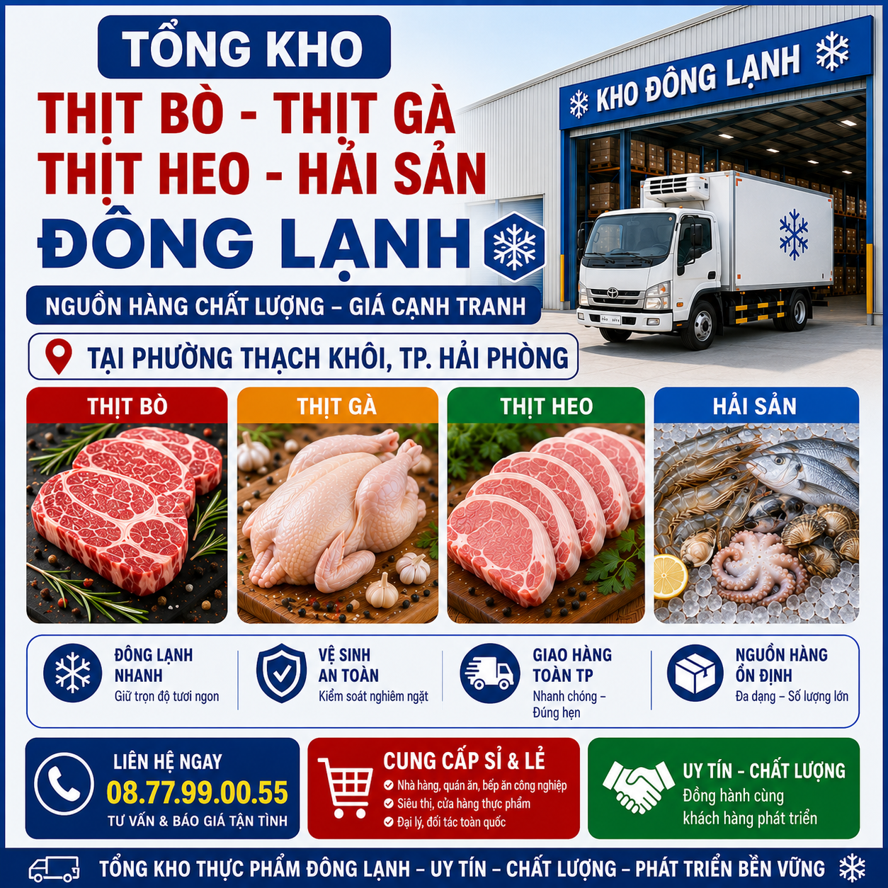Tổng Kho Thịt Bò, Thịt Gà, Thịt Heo, Hải Sản Đông Lạnh tại Phường Thạch Khôi, Thành phố Hải Phòng