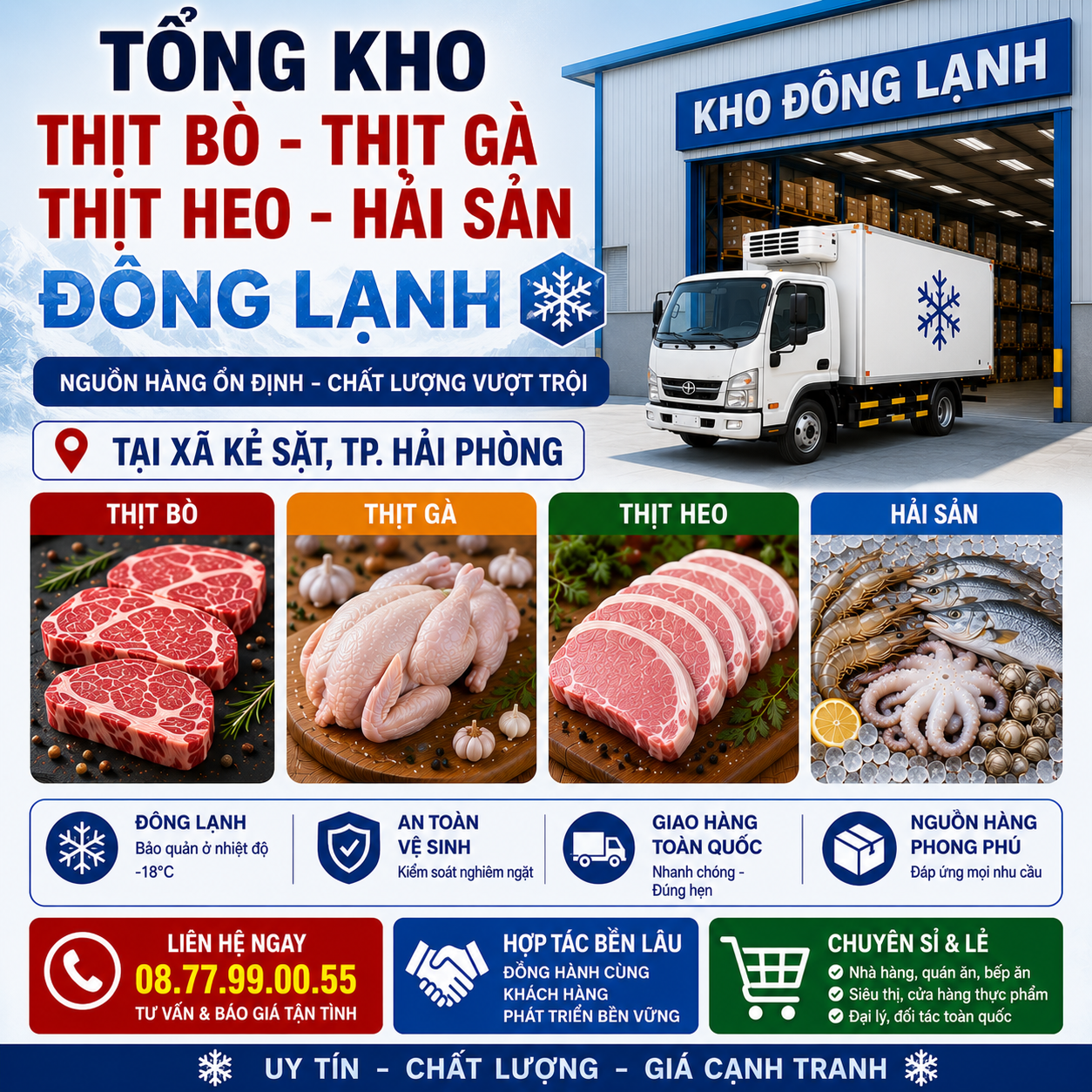 Tổng Kho Thịt Bò, Thịt Gà, Thịt Heo, Hải Sản Đông Lạnh tại Xã Kẻ Sặt, Thành phố Hải Phòng