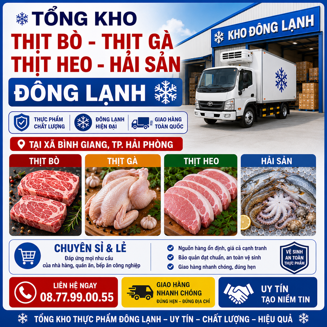  Tổng Kho Thịt Bò, Thịt Gà, Thịt Heo, Hải Sản Đông Lạnh tại Xã Bình Giang, Thành phố Hải Phòng