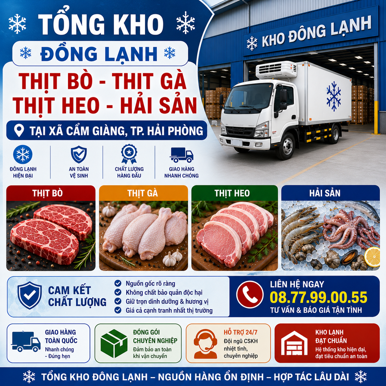 Tổng Kho Thịt Bò, Thịt Gà, Thịt Heo, Hải Sản Đông Lạnh tại Xã Cẩm Giàng, Thành phố Hải Phòng