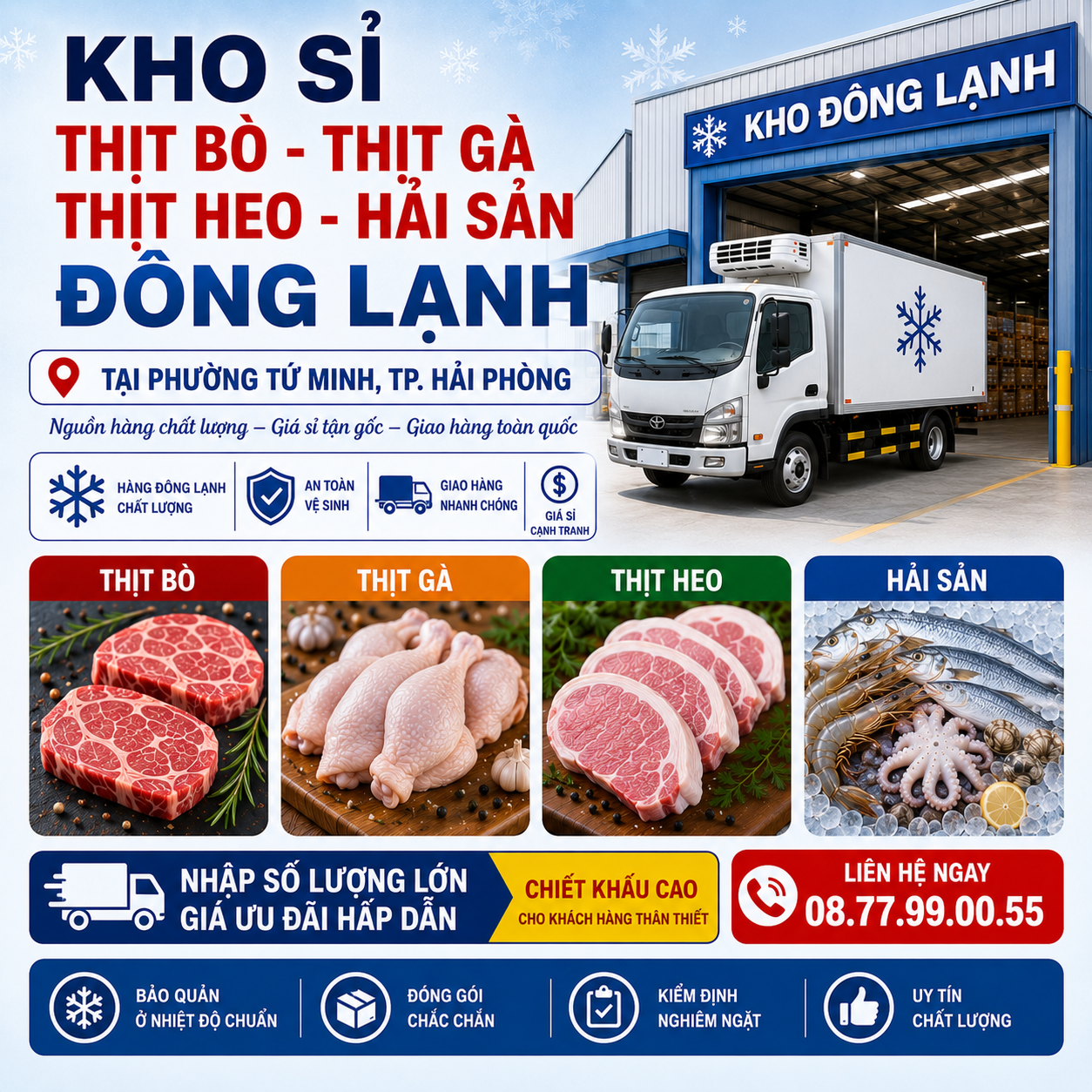 Kho Sỉ Thịt Bò, Thịt Gà, Thịt Heo, Hải Sản Đông Lạnh tại Phường Tứ Minh, Thành phố Hải Phòng