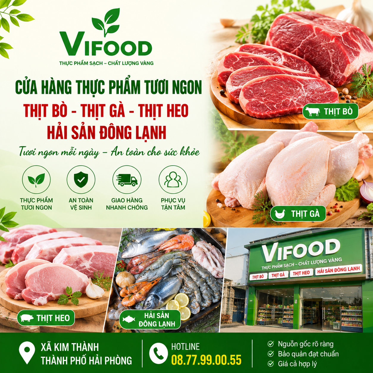 VIFOOD – Cửa hàng Thịt Bò, Thịt Gà, Thịt Heo, Hải Sản Đông Lạnh tại Xã Kim Thành, Thành phố Hải Phòng