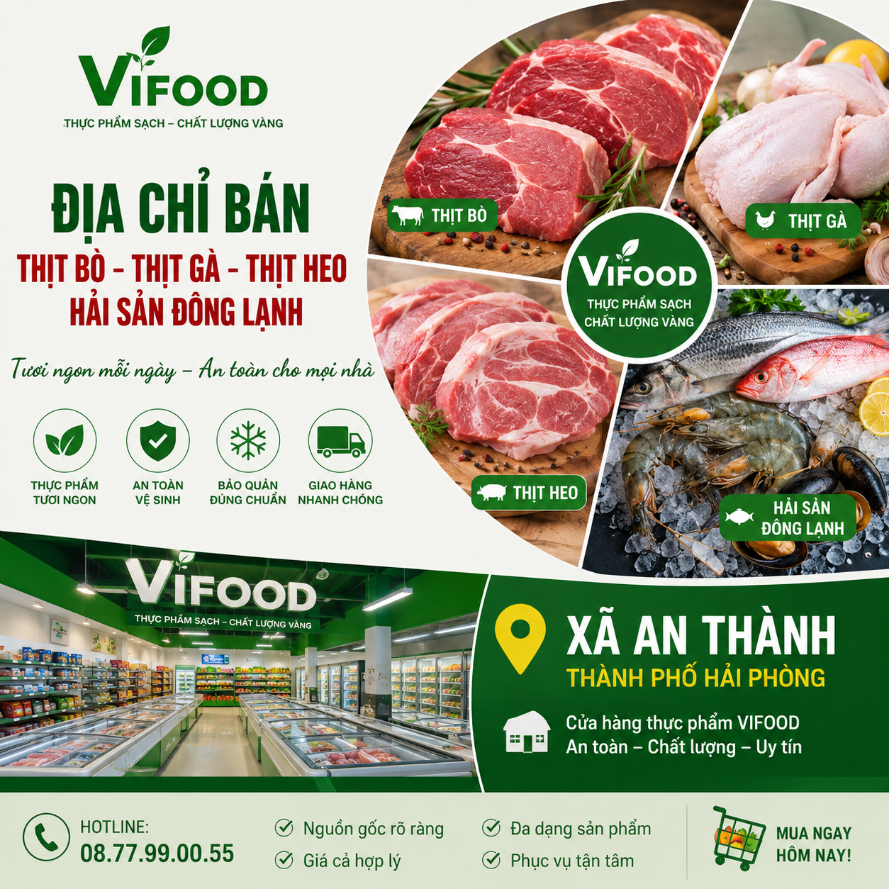 Địa chỉ bán Thịt Bò, Thịt Gà, Thịt Heo, Hải Sản Đông Lạnh tại Xã An Thành, Thành phố Hải Phòng