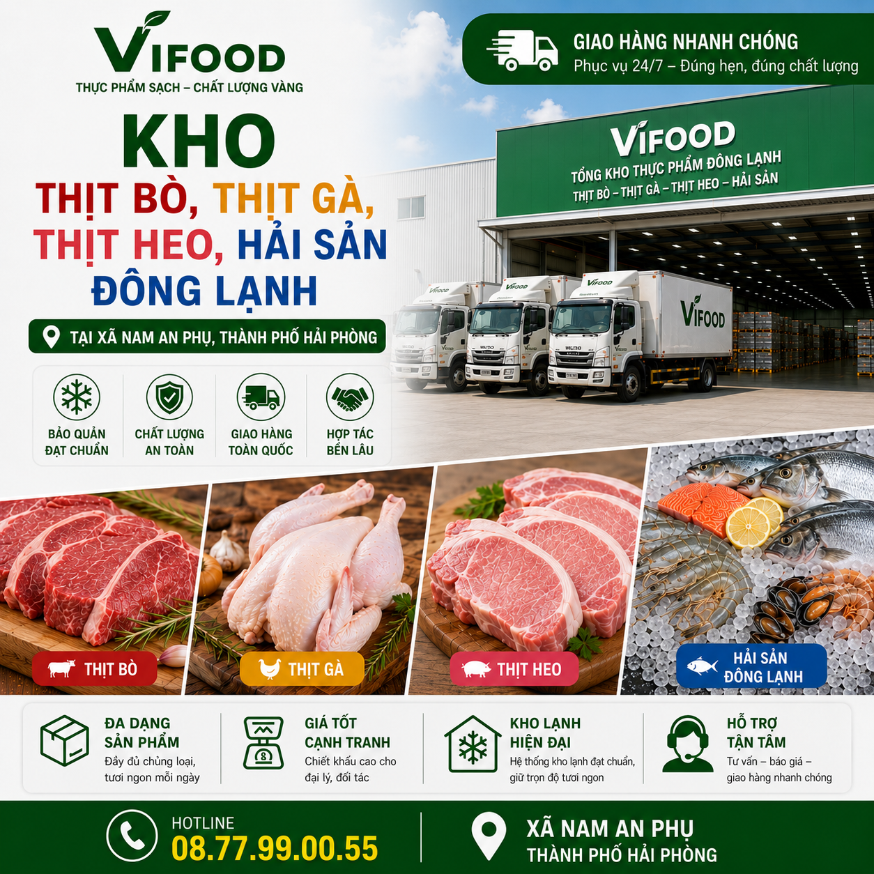 Kho Thịt Bò, Thịt Gà, Thịt Heo, Hải Sản Đông Lạnh tại Xã Nam An Phụ, Thành phố Hải Phòng