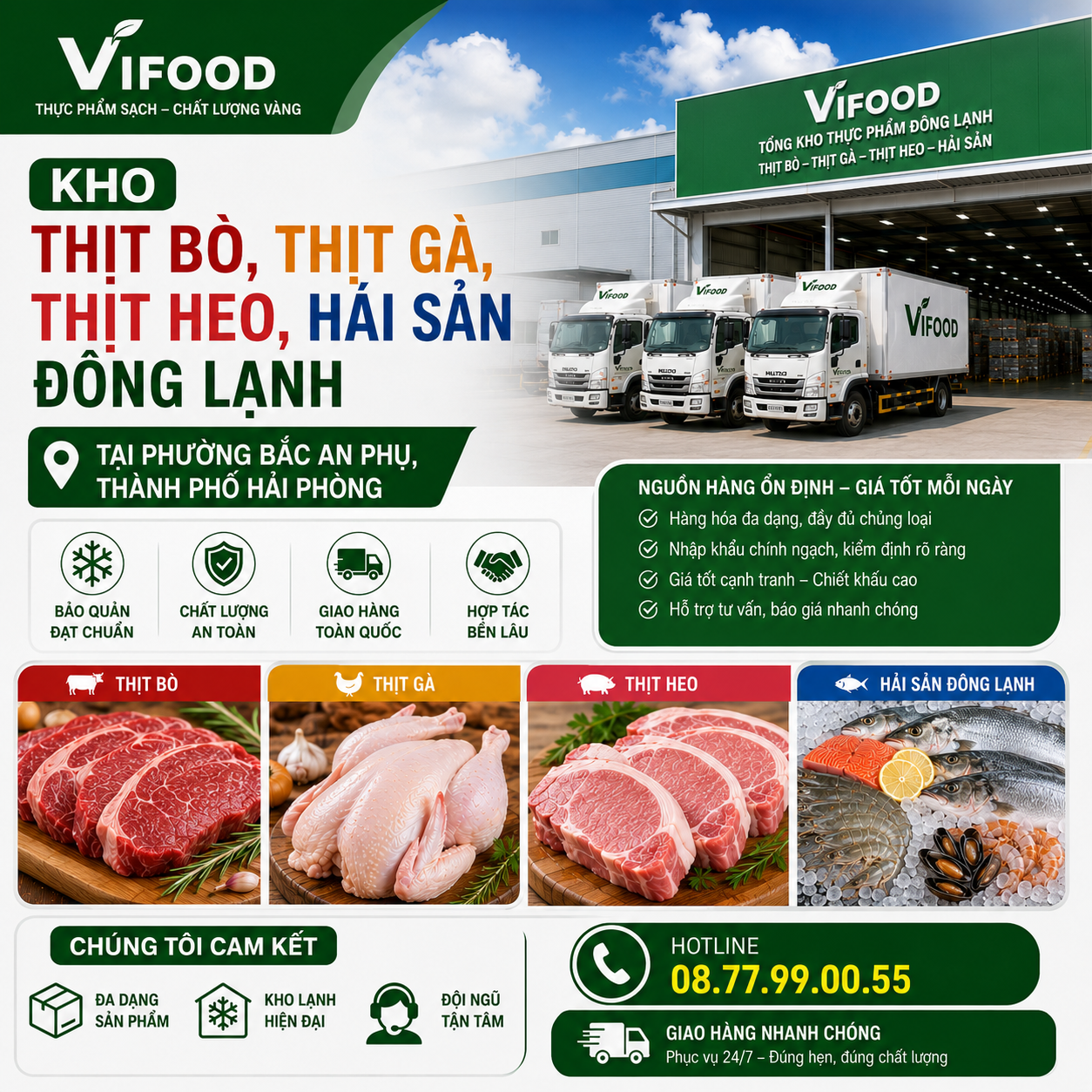 Kho Thịt Bò, Thịt Gà, Thịt Heo, Hải Sản Đông Lạnh tại Phường Bắc An Phụ, Thành phố Hải Phòng