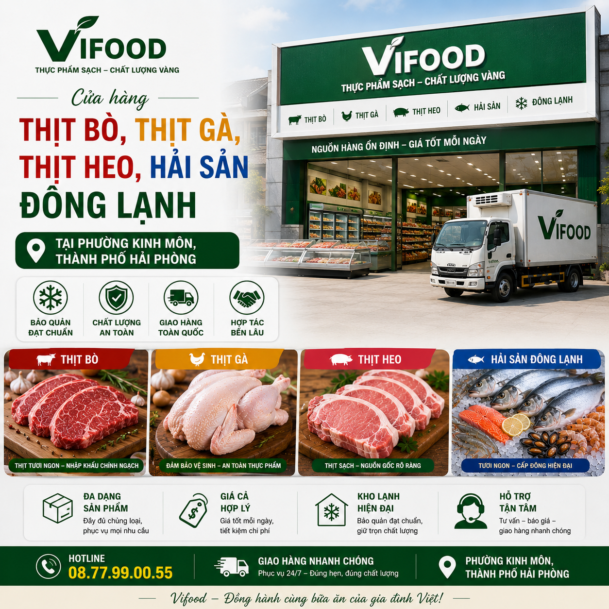 VIFOOD – Cửa hàng Thịt Bò, Thịt Gà, Thịt Heo, Hải Sản Đông Lạnh tại Phường Kinh Môn, Thành phố Hải Phòng