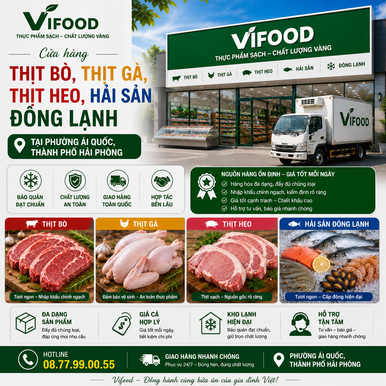 VIFOOD – Cửa hàng Thịt Bò, Thịt Gà, Thịt Heo, Hải Sản Đông Lạnh tại Phường Ái Quốc, Thành phố Hải Phòng
