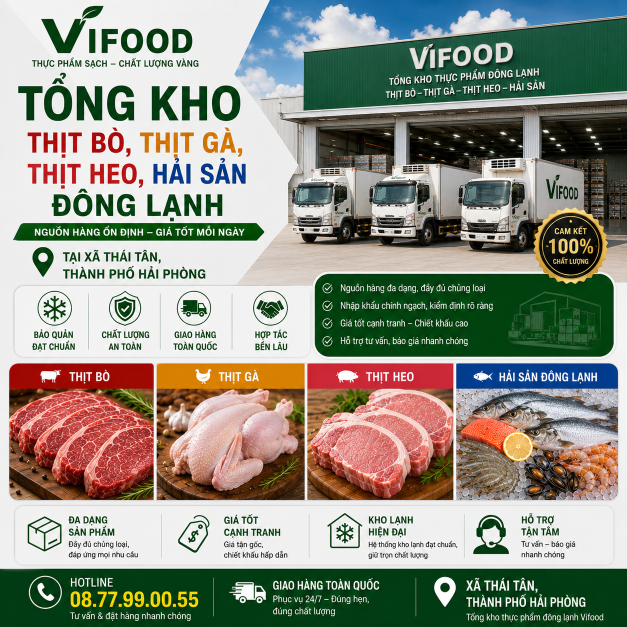  Tổng Kho Thịt Bò, Thịt Gà, Thịt Heo, Hải Sản Đông Lạnh tại Xã Thái Tân, Thành phố Hải Phòng