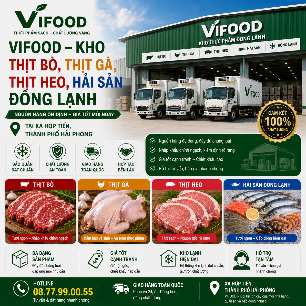 VIFOOD – Kho Thịt Bò, Thịt Gà, Thịt Heo, Hải Sản Đông Lạnh tại Xã Hợp Tiến, Thành phố Hải Phòng