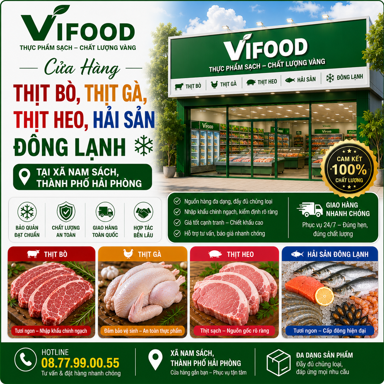 Cửa Hàng Thịt Bò, Thịt Gà, Thịt Heo, Hải Sản Đông Lạnh tại Xã Nam Sách, Thành phố Hải Phòng