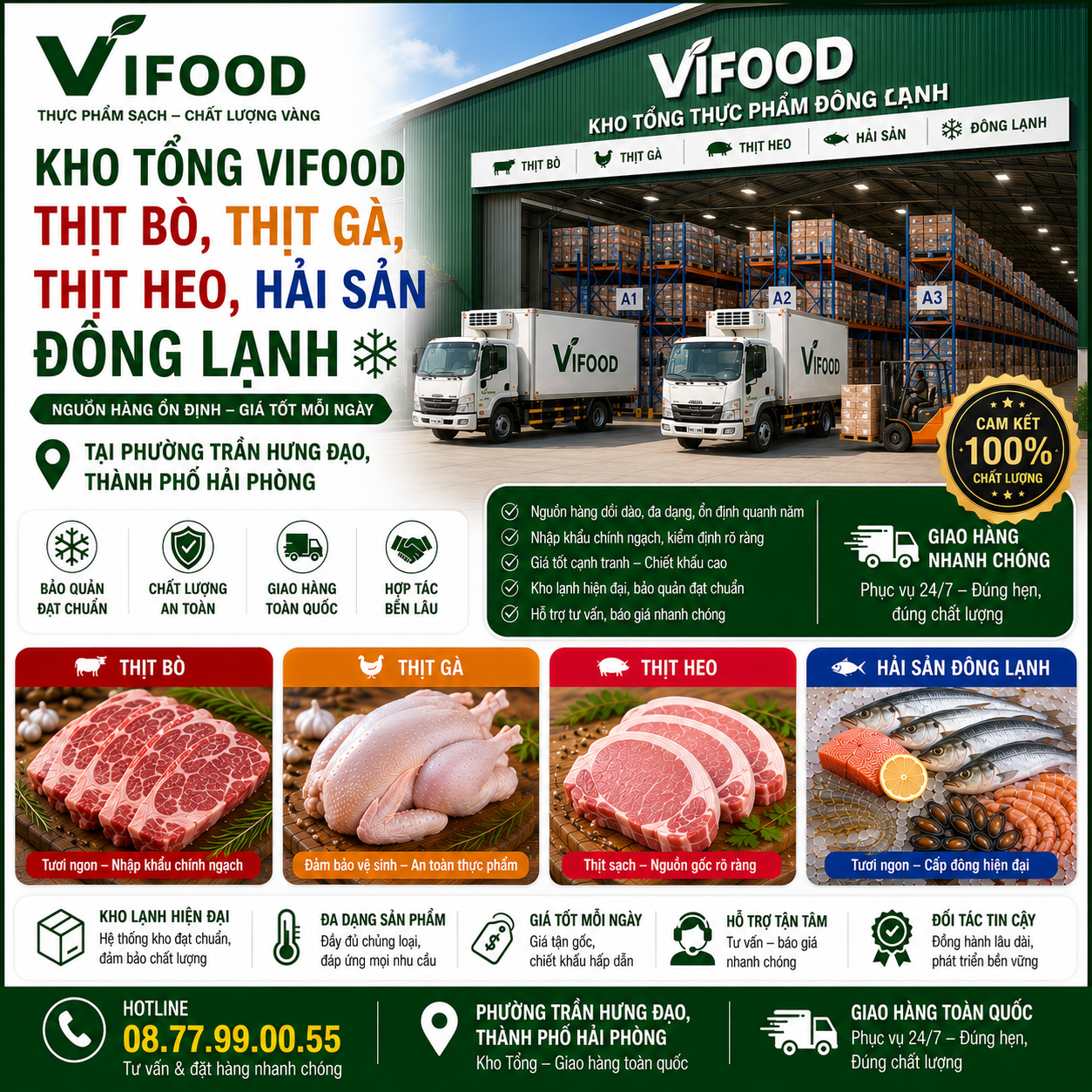 Kho Tổng Thịt Bò, Thịt Gà, Thịt Heo, Hải Sản Đông Lạnh tại Phường Trần Hưng Đạo, Thành phố Hải Phòng