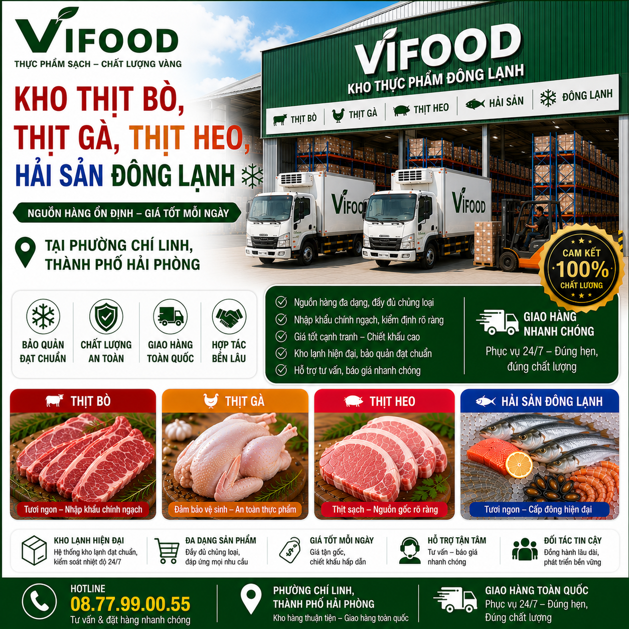 Kho Thịt Bò, Thịt Gà, Thịt Heo, Hải Sản Đông Lạnh tại Phường Chí Linh, Thành phố Hải Phòng