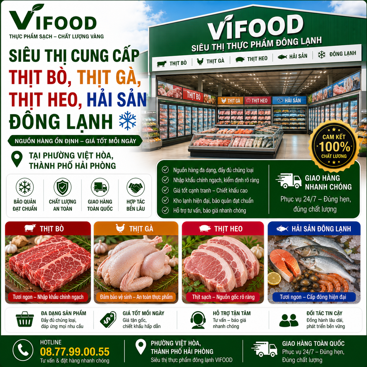 Siêu Thị Cung Cấp Thịt Bò, Thịt Gà, Thịt Heo, Hải Sản Đông Lạnh tại Phường Việt Hòa, Thành phố Hải Phòng