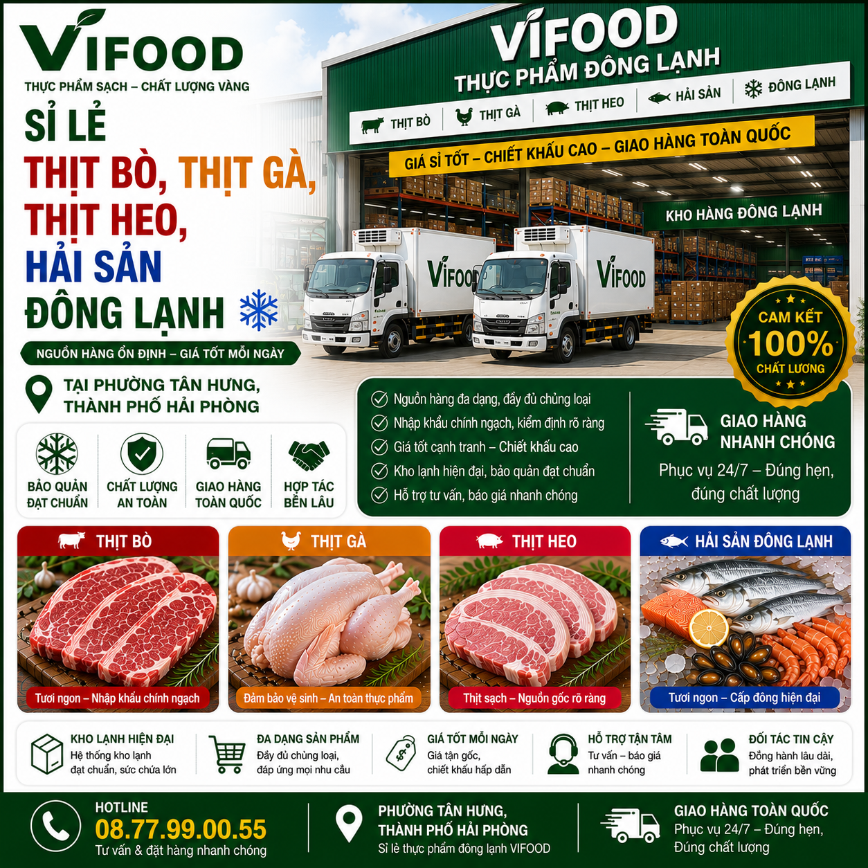  Sỉ Lẻ Thịt Bò, Thịt Gà, Thịt Heo, Hải Sản Đông Lạnh tại Phường Tân Hưng, Thành phố Hải Phòng