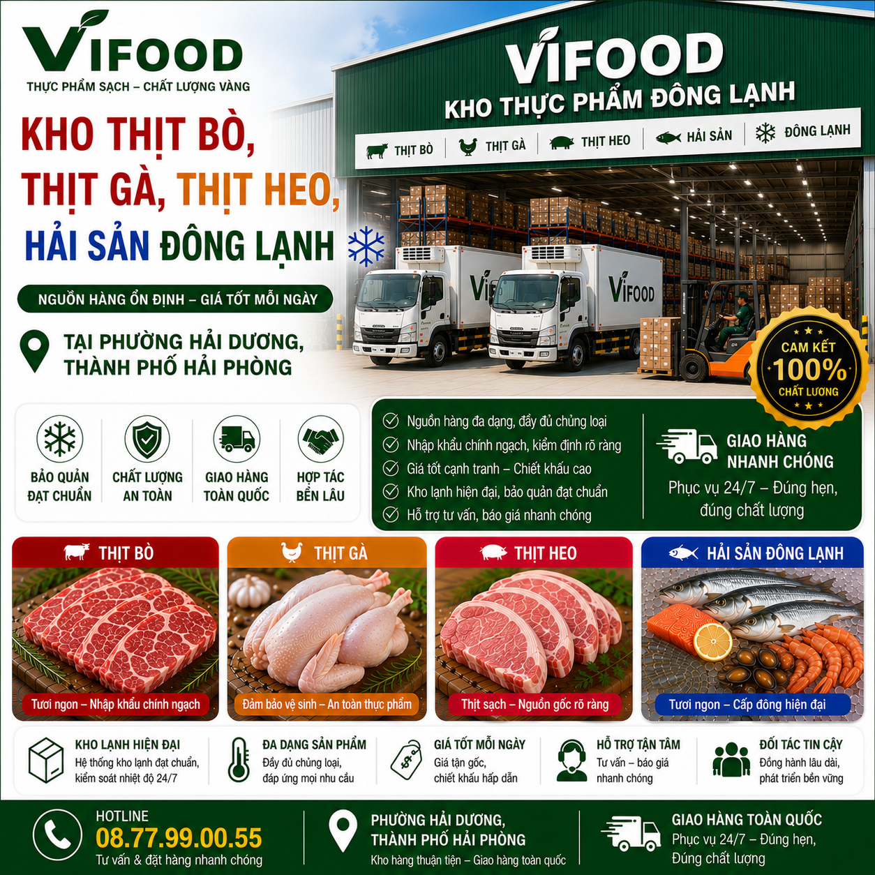 Kho Thịt Bò, Thịt Gà, Thịt Heo, Hải Sản Đông Lạnh tại Phường Hải Dương, Thành phố Hải Phòng