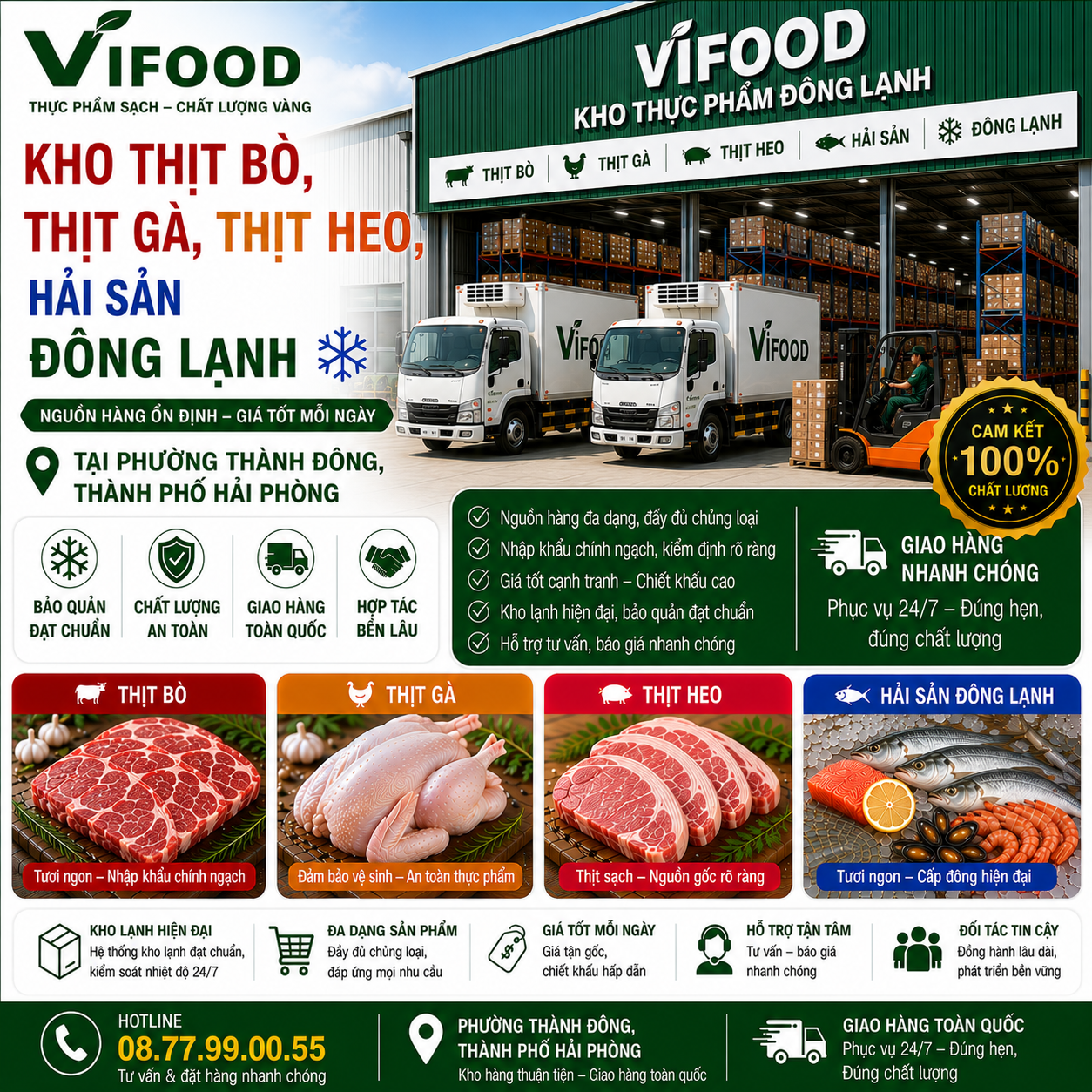 Kho Thịt Bò, Thịt Gà, Thịt Heo, Hải Sản Đông Lạnh tại Phường Thành Đông, Thành phố Hải Phòng