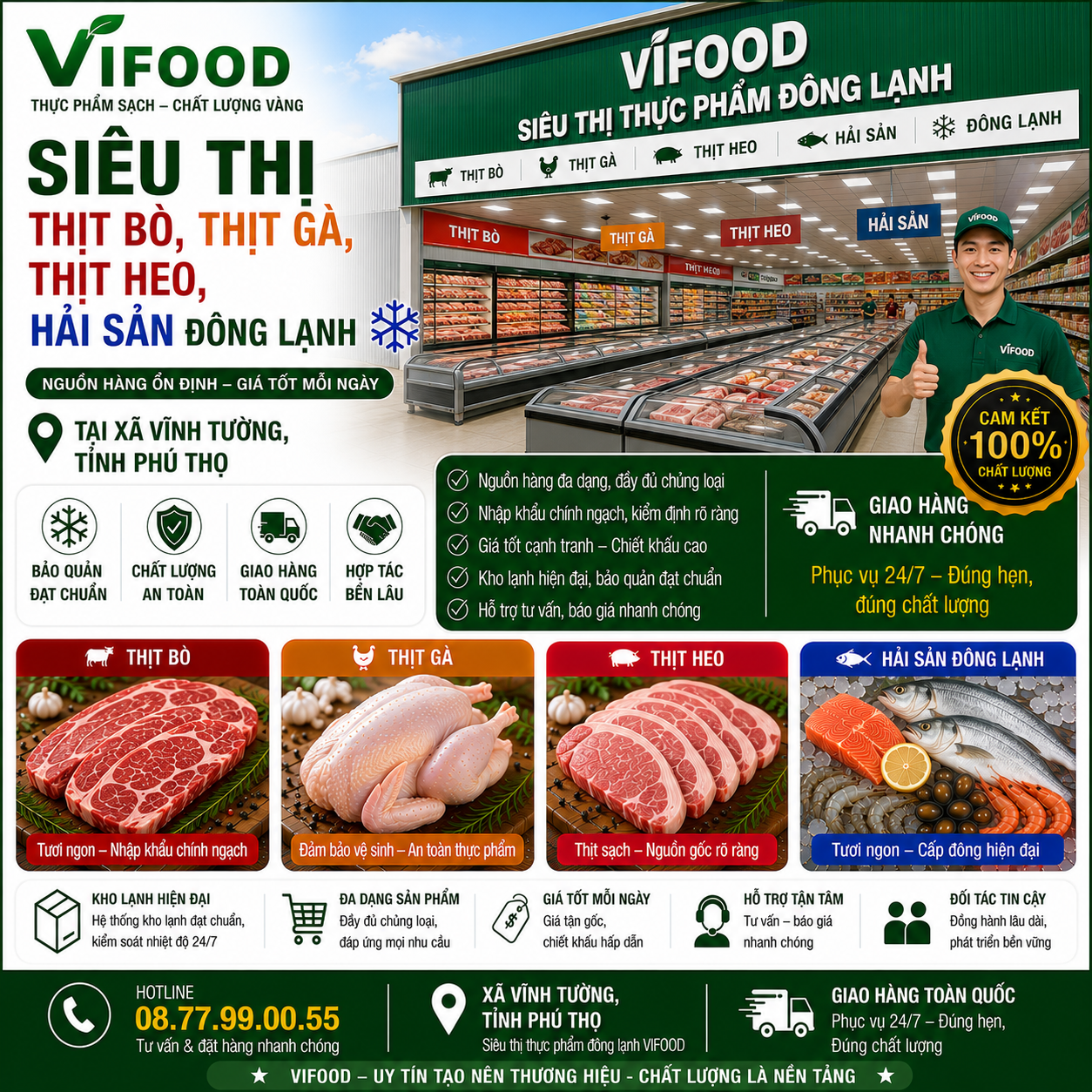 Siêu Thị Thịt Bò, Thịt Gà, Thịt Heo, Hải Sản Đông Lạnh tại Xã Vĩnh Tường, Tỉnh Phú Thọ