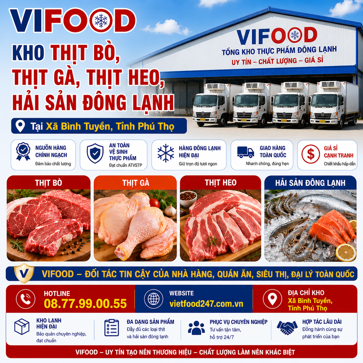 Kho Thịt Bò, Thịt Gà, Thịt Heo, Hải Sản Đông Lạnh tại Xã Bình Tuyền, Tỉnh Phú Thọ