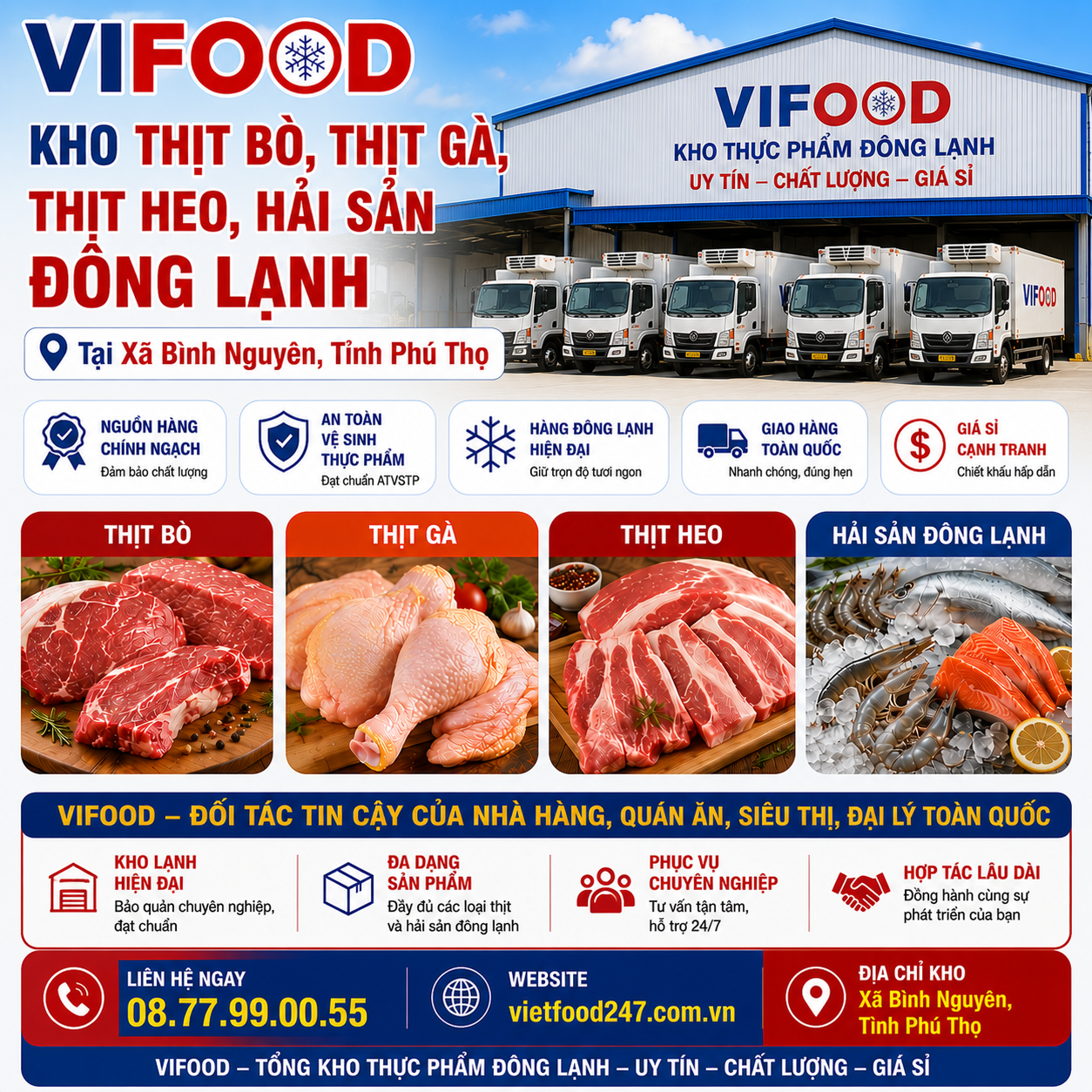 Kho Thịt Bò, Thịt Gà, Thịt Heo, Hải Sản Đông Lạnh tại Xã Bình Nguyên, Tỉnh Phú Thọ