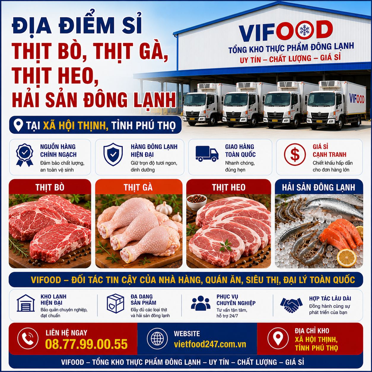 Địa Điểm Sỉ Thịt Bò, Thịt Gà, Thịt Heo, Hải Sản Đông Lạnh tại Xã Hội Thịnh, Tỉnh Phú Thọ