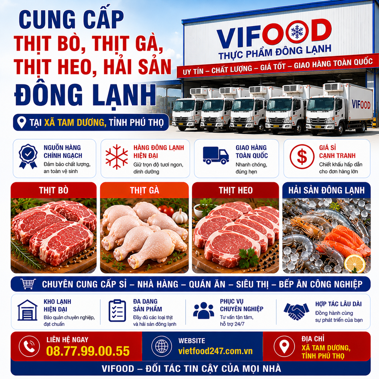 Cung Cấp Thịt Bò, Thịt Gà, Thịt Heo, Hải Sản Đông Lạnh tại Xã Tam Dương, Tỉnh Phú Thọ