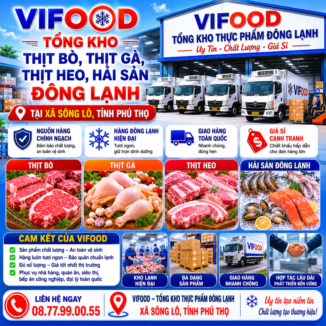 VIFOOD – Tổng Kho Thịt Bò, Thịt Gà, Thịt Heo, Hải Sản Đông Lạnh tại Xã Sông Lô, Tỉnh Phú Thọ