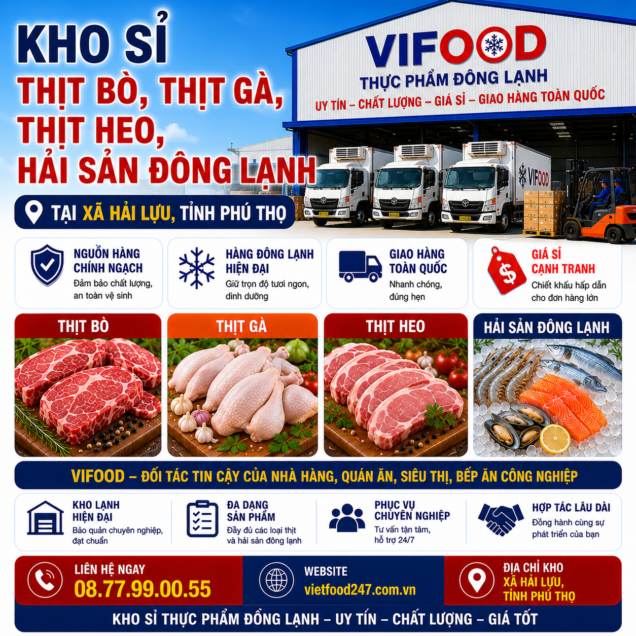 Kho Sỉ Thịt Bò, Thịt Gà, Thịt Heo, Hải Sản Đông Lạnh tại Xã Hải Lựu, Tỉnh Phú Thọ