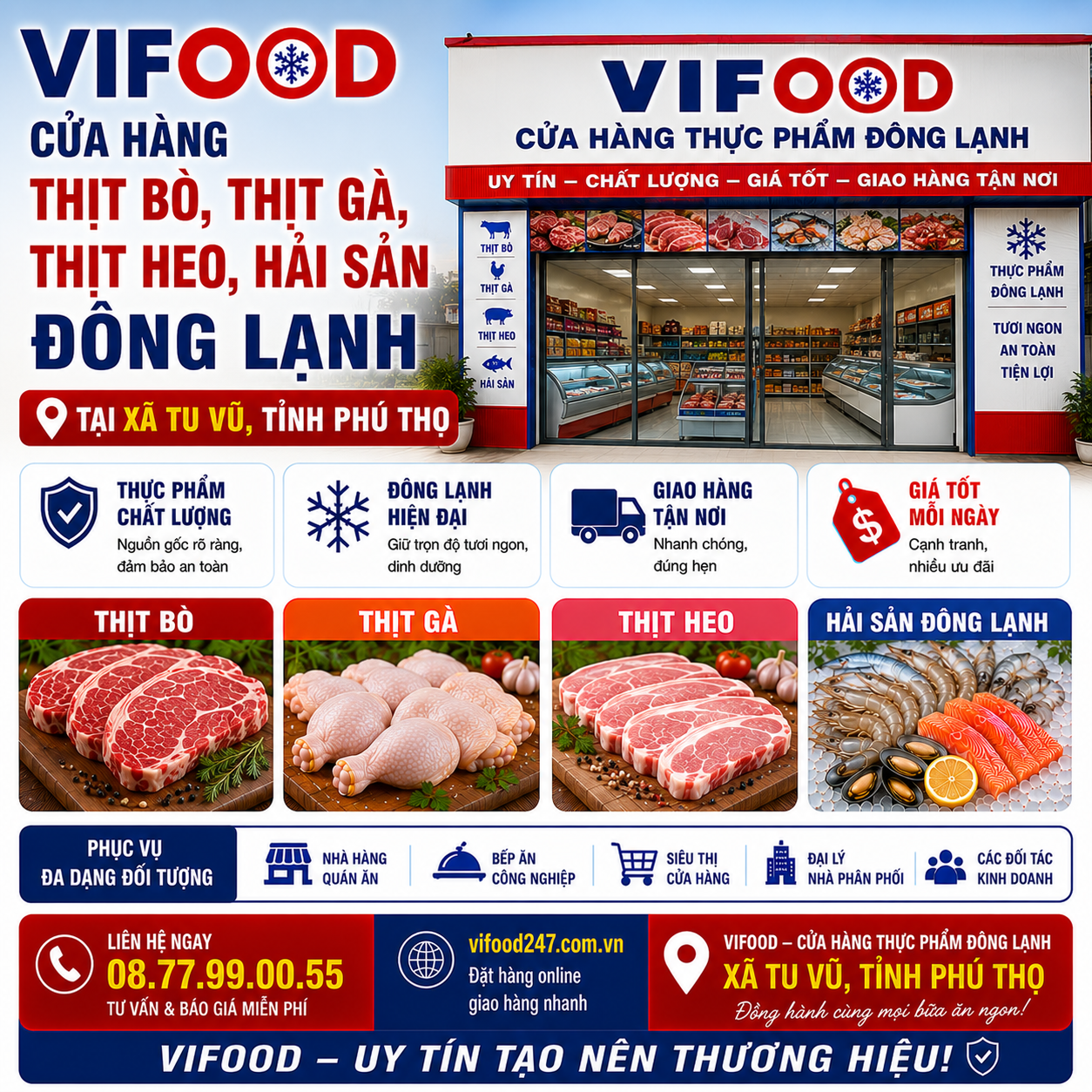 VIFOOD – Cửa Hàng Thịt Bò, Thịt Gà, Thịt Heo, Hải Sản Đông Lạnh tại Xã Tu Vũ, Tỉnh Phú Thọ