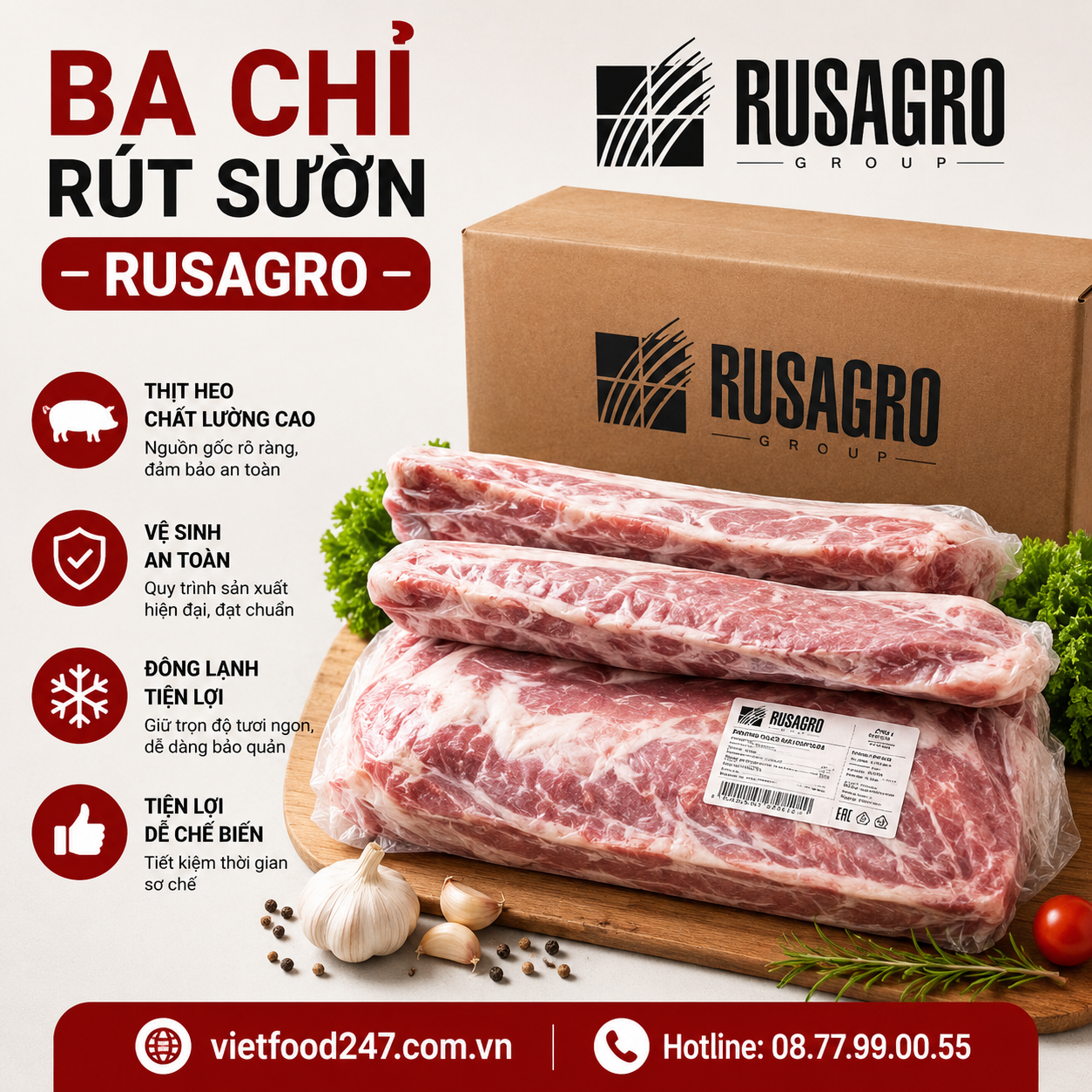 Ba Chỉ Rút Sườn Rusagro Có Da