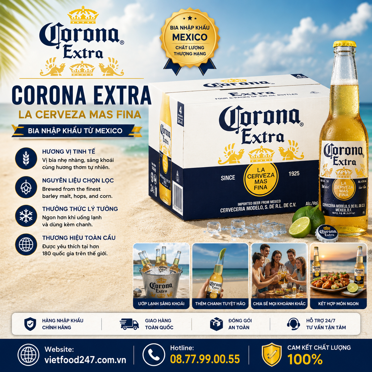 Đại Lý Cấp 1 Bán Sỉ Thùng 24 Chai Bia Corona Extra