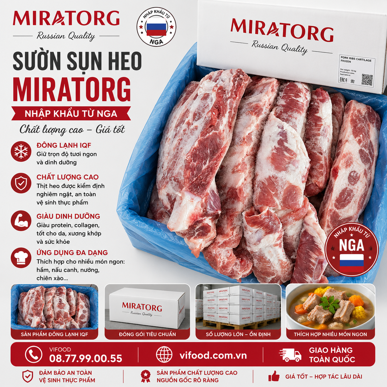 Sườn Sụn Heo Miratorg Nhập Khẩu Nga Chất Lượng Cao