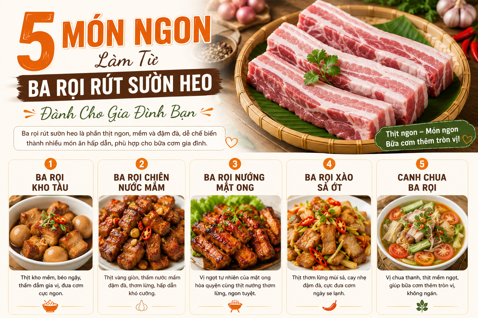 5 Món Ngon Làm Từ Ba Rọi Rút Sườn Heo Dành Cho Gia Đình Bạn