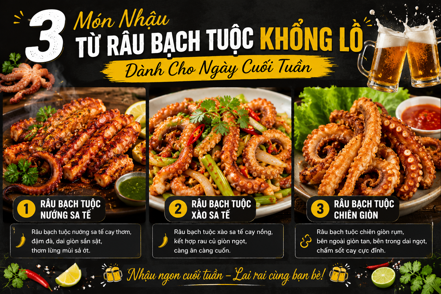 3 Món Nhậu Từ Râu Bạch Tuộc Khổng Lồ Dành Cho Ngày Cuối Tuần
