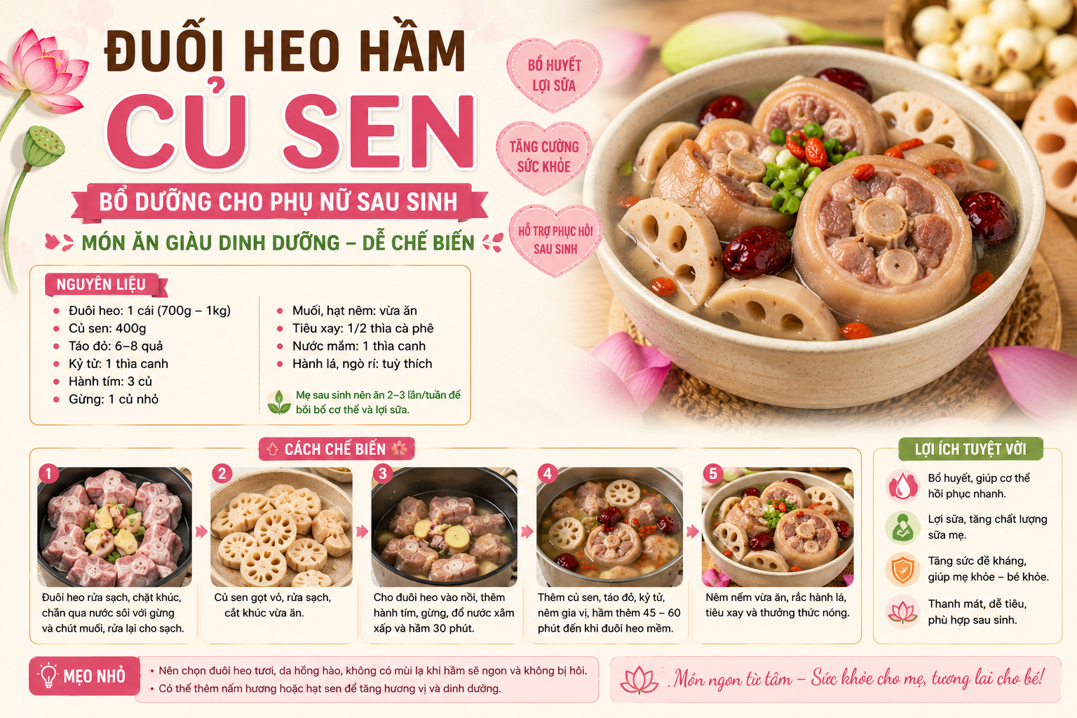 Đuôi Heo Hầm Củ Sen Bổ Dưỡng Cho Phụ Nữ Sau Sinh | Món Ăn Giàu Dinh Dưỡng Dễ Chế Biến