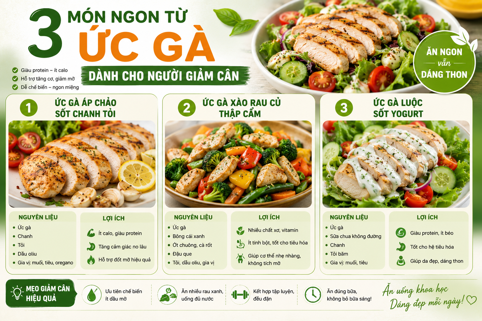 3 Món Ngon Từ Ức Gà Dành Cho Người Giảm Cân | Ít Calo, Giàu Protein