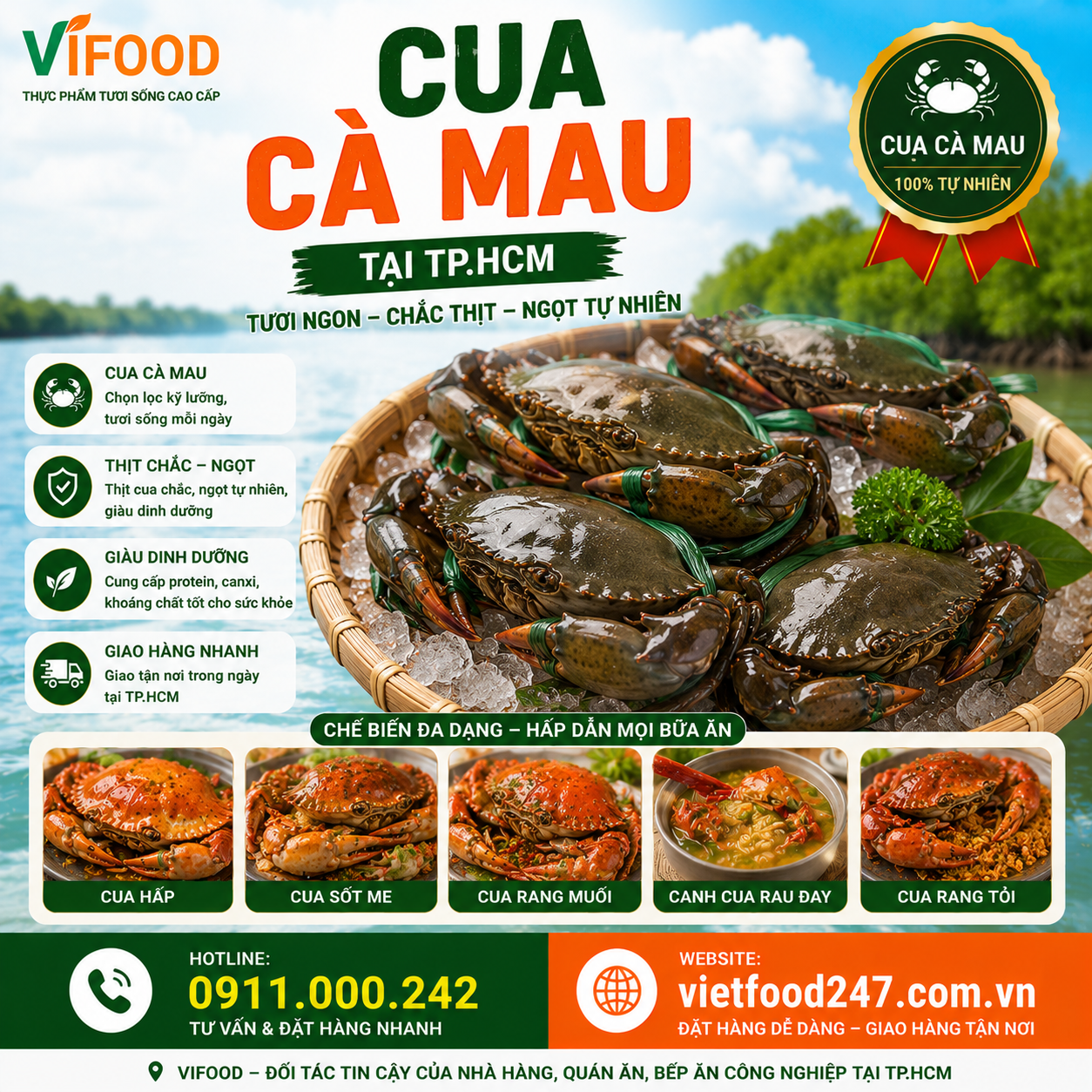 Cua Cà Mau Tại TPHCM – Cua Chắc Thịt, Gạch Son, Giao Nhanh