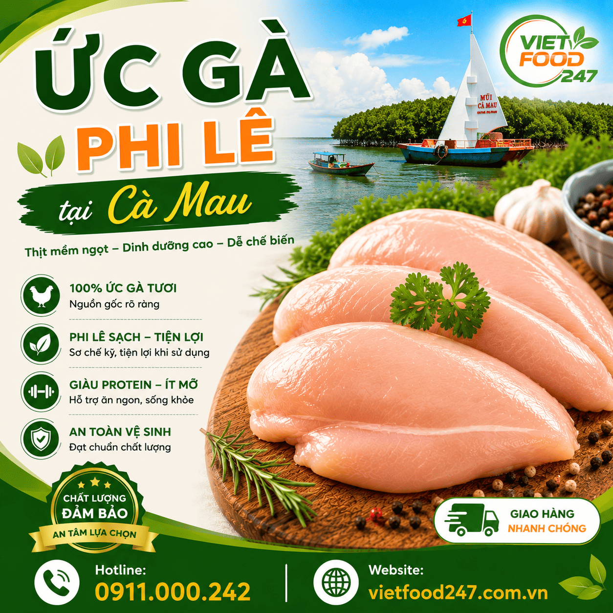 Cung Cấp Ức Gà Phi Lê tại Cà Mau Cho Nhà Hàng & Quán Ăn