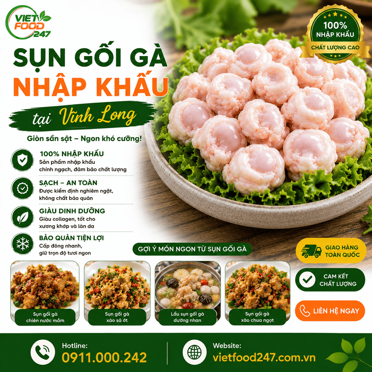 Cung Cấp Sụn Gối Gà Nhập Khẩu tại Vĩnh Long Cho Nhà Hàng