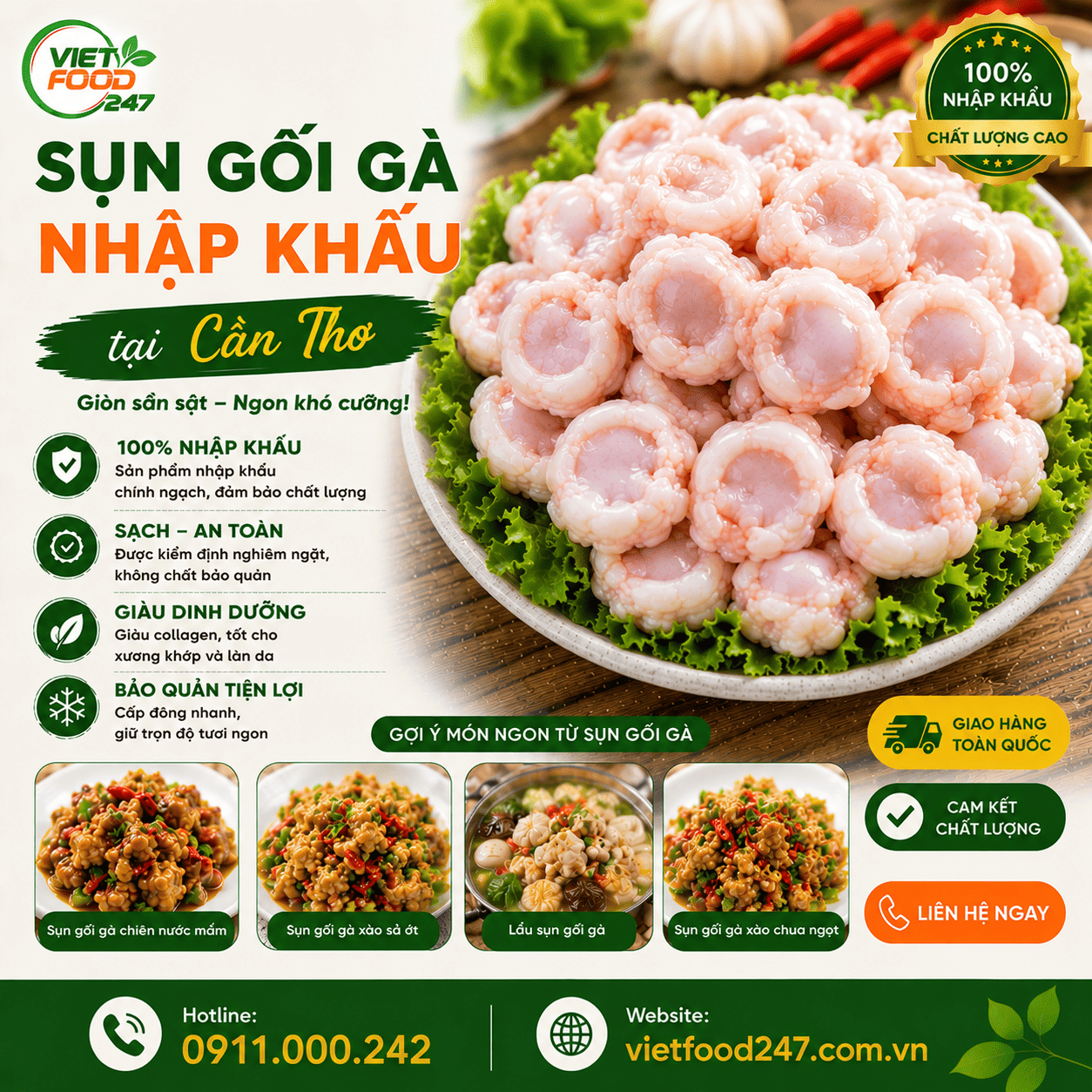 Cung Cấp Sụn Gối Gà Nhập Khẩu tại Thành phố Cần Thơ Cho Nhà Hàng, Quán Nướng
