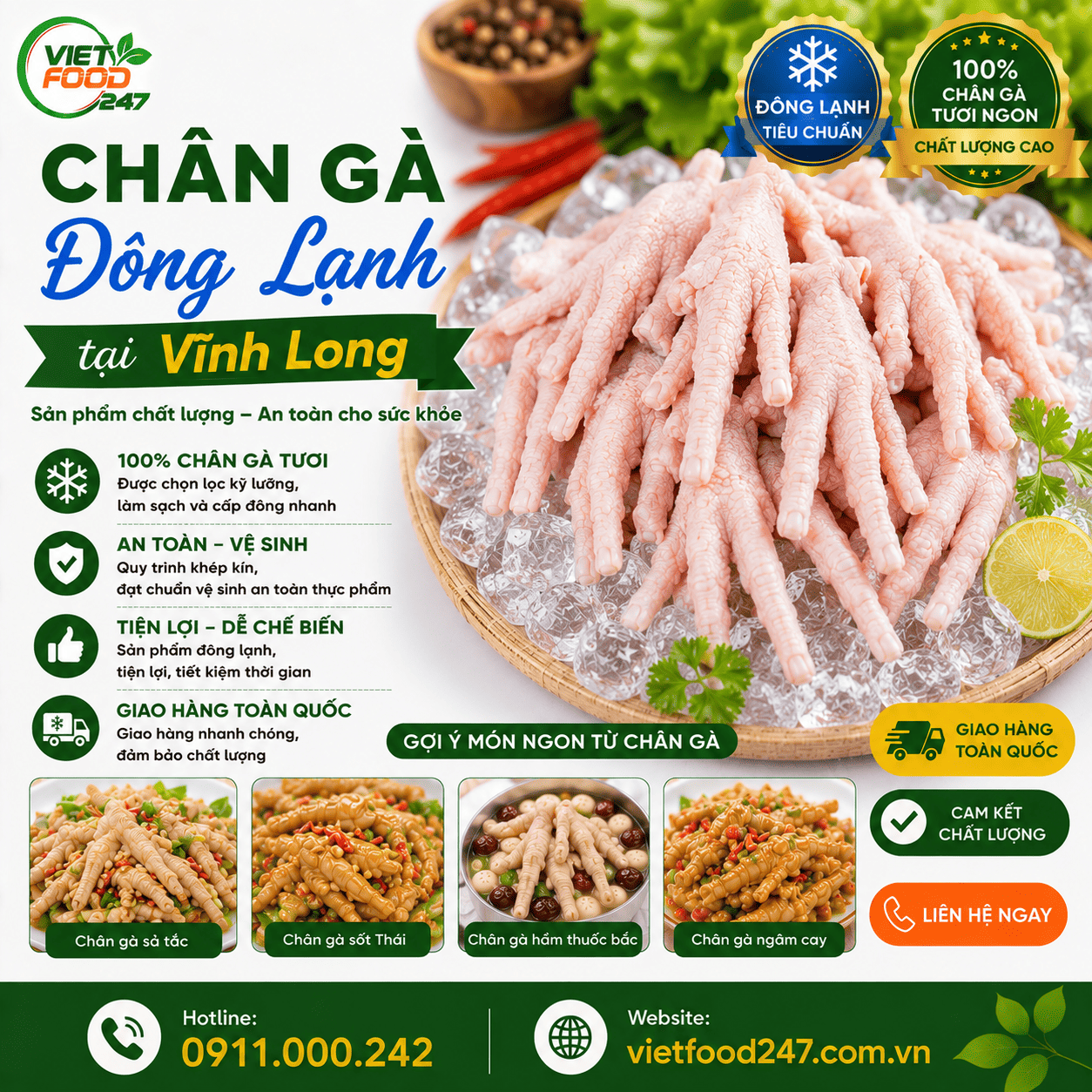 Nhà Phân Phối Chân Gà Đông Lạnh tại Vĩnh Long Uy Tín, Giá Sỉ