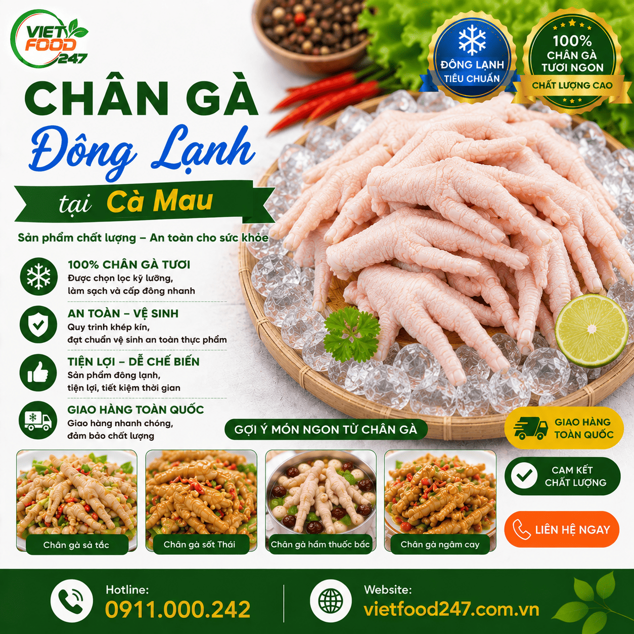 Chuyên Cung Cấp Chân Gà Đông Lạnh tại Cà Mau Số Lượng Lớn