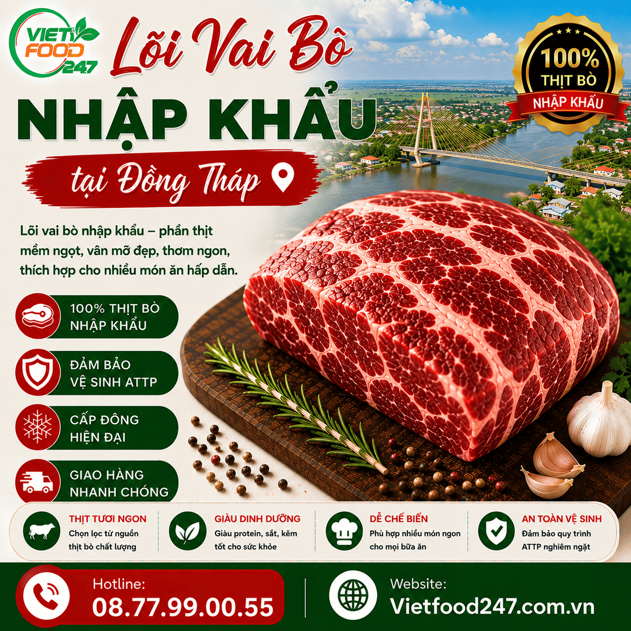 Địa Chỉ Bán Lõi Vai Bò Nhập Khẩu tại Đồng Tháp Uy Tín, Giá Tốt