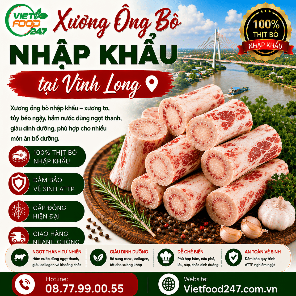Mua Xương Ống Bò Nhập Khẩu tại Vĩnh Long Giá Tốt, Giao Nhanh