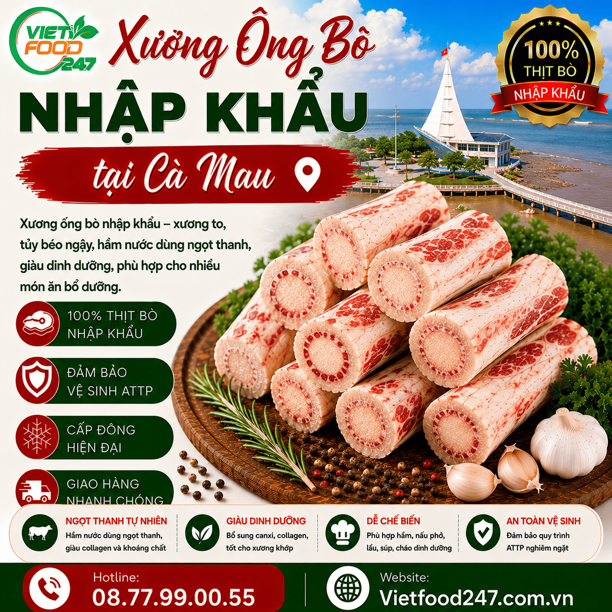 Phân Phối Xương Ống Bò Nhập Khẩu tại Cà Mau Giá Sỉ