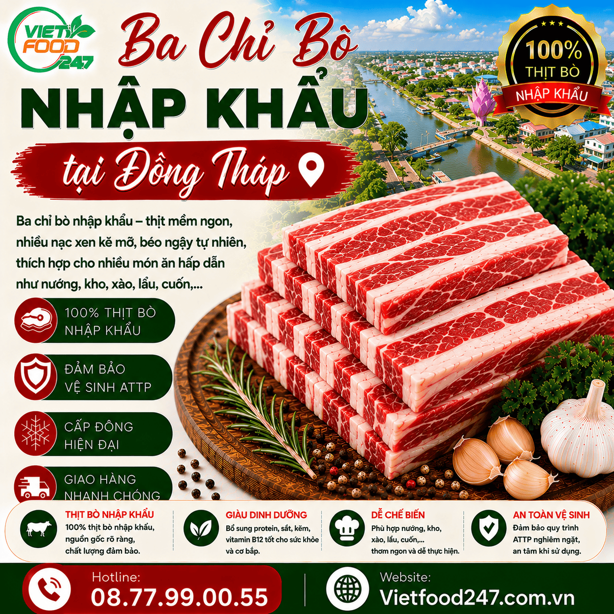 Mua Ba Chỉ Bò Nhập Khẩu tại Đồng Tháp Giá Tốt, Giao Hàng Nhanh