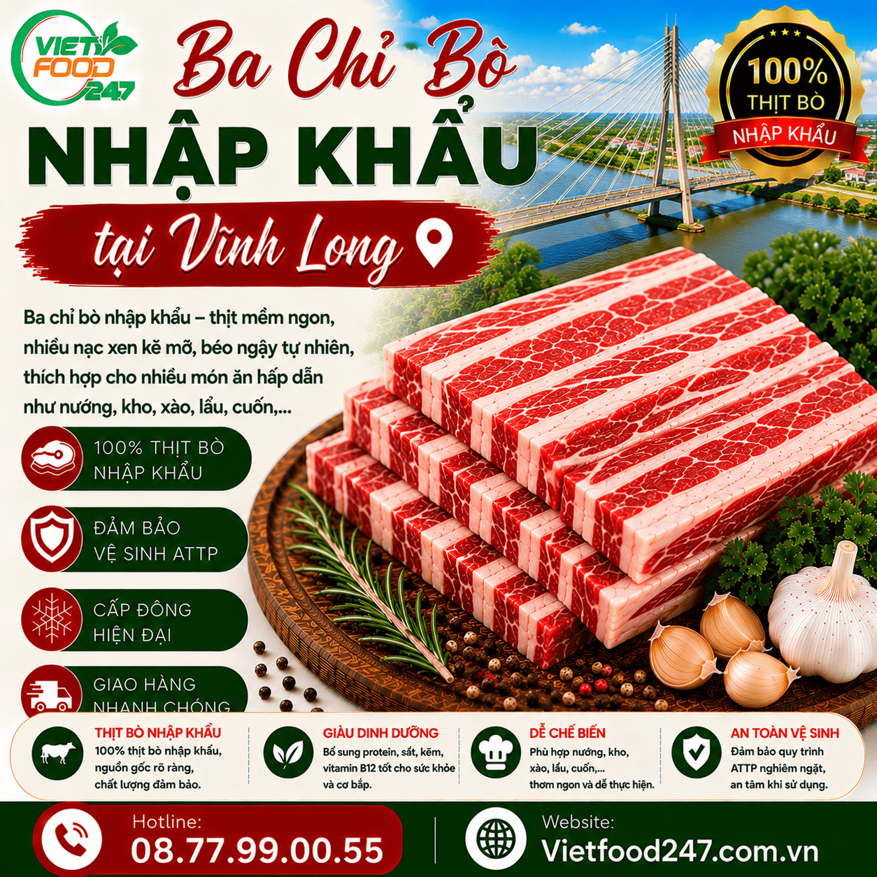 Nhà Cung Cấp Ba Chỉ Bò Nhập Khẩu tại Vĩnh Long Uy Tín, Giá Cạnh Tranh